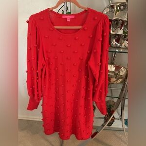 Lilly Pulitzer Red Long Sleeve Kippa Pom Pom Dress worn one time. Very festive.